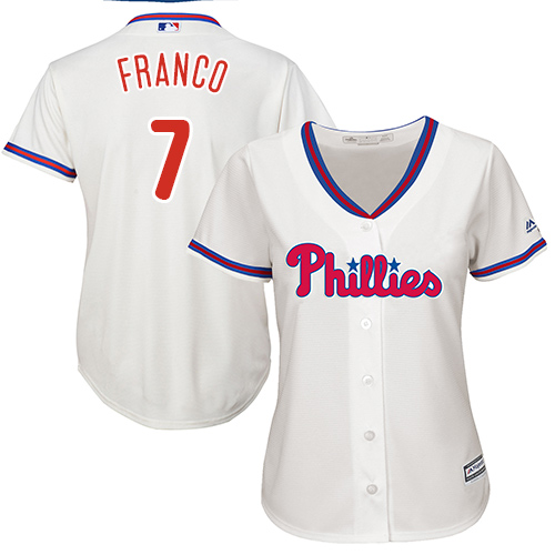 Phillies #7 Maikel Franco Cream Alternate Women's Stitched MLB Jersey - Click Image to Close